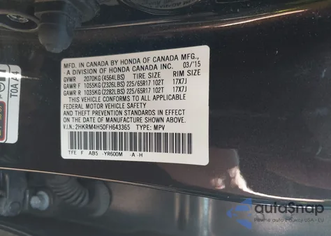 2015 Honda Cr-V Ex from USA, damaged, VIN 2HKRM4H50FH643365